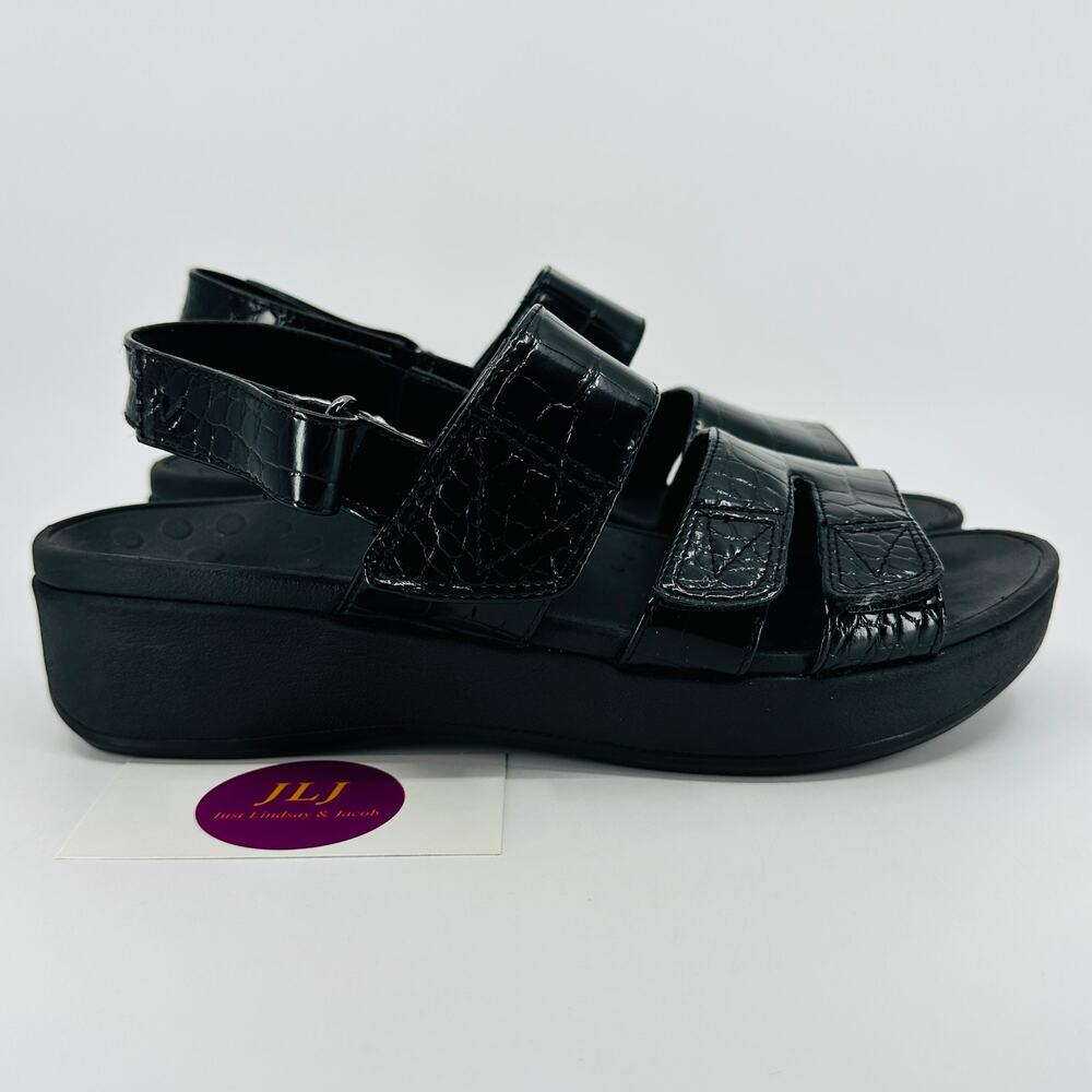 Vionic Women's Roma Black Croco Print Platform Comfort Wedge Sandals Size 8